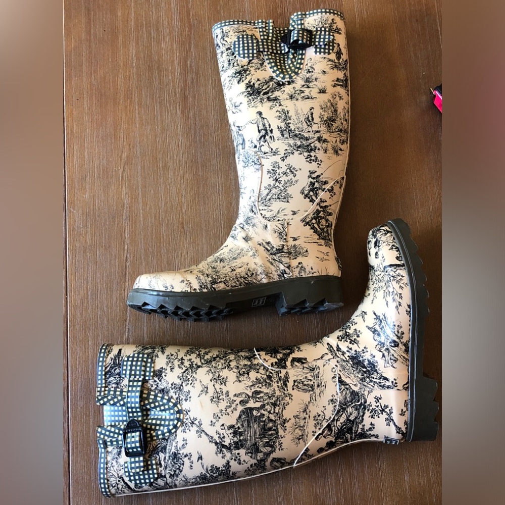 Tamara Henriques RARE Toile Kitten Welles Rain Boots Women’s Sz 36 (6 US)